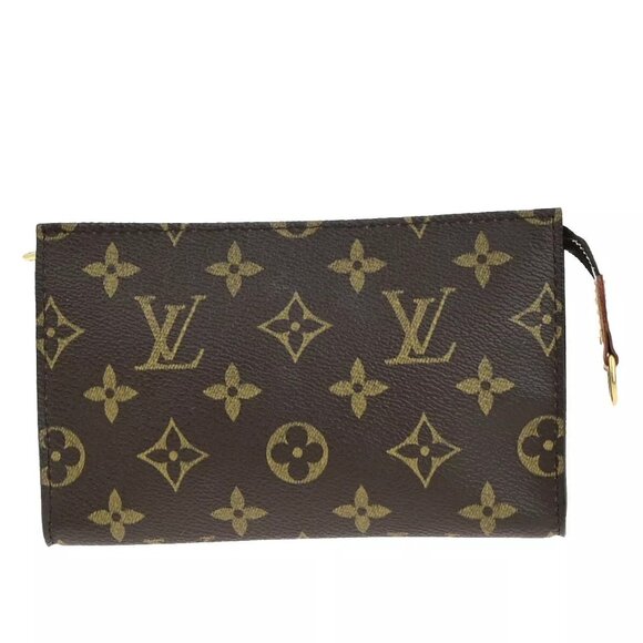 LOUIS VUITTON LV Logo Bucket PM Pouch Bag Monogram Leather Brown Gold 63ED255 - Picture 1 of 14